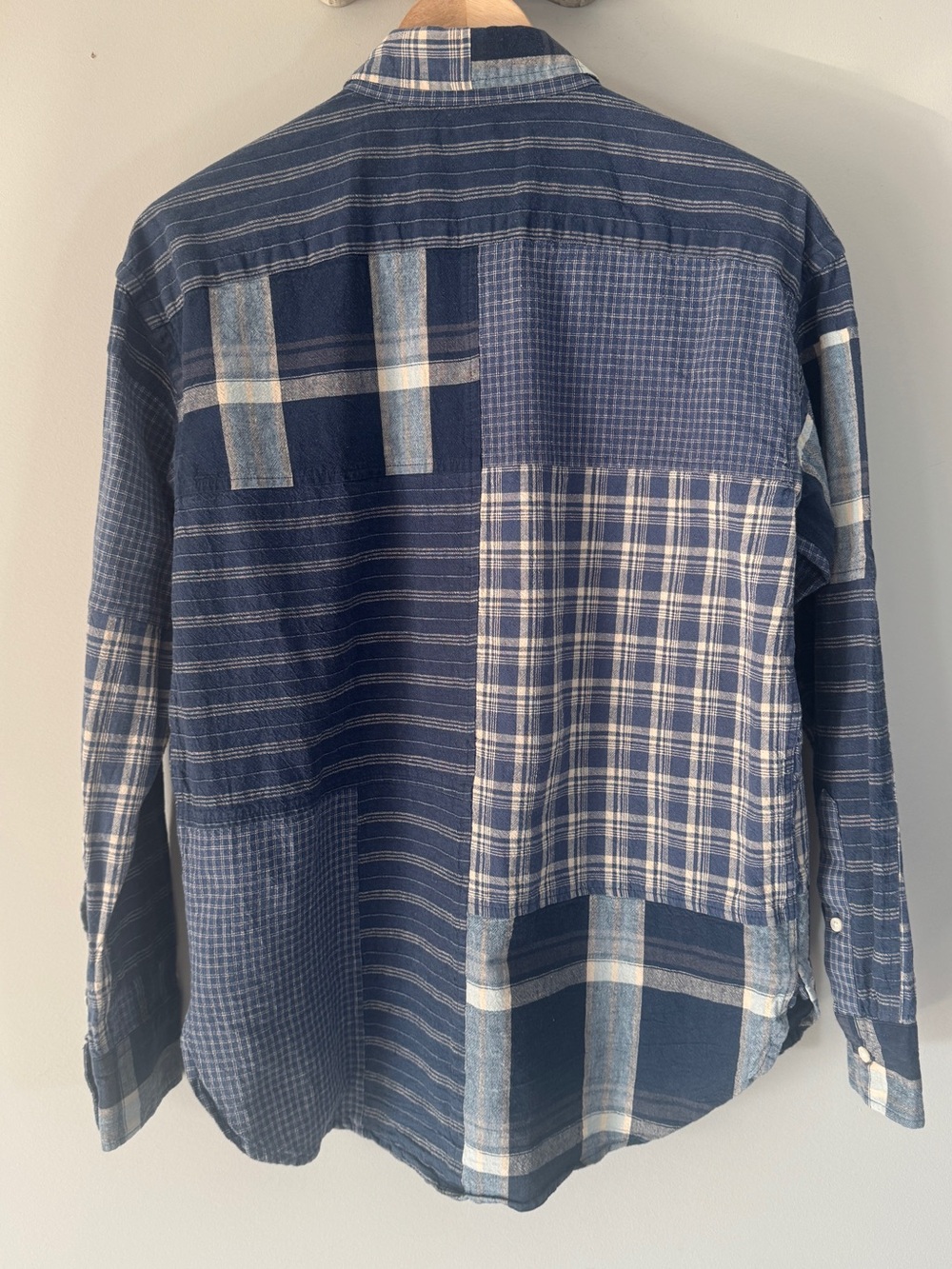 Lauren Ralph Lauren Indigo Patchwork Plaid Linen-Blend Button Down Shirt Small - Picture 7 of 14